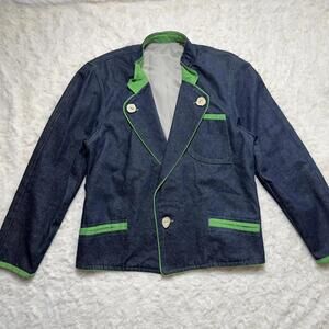 Famous Lady Gaga’s Designer David Samuel Menkes Custom Green Trim Denim Jacket